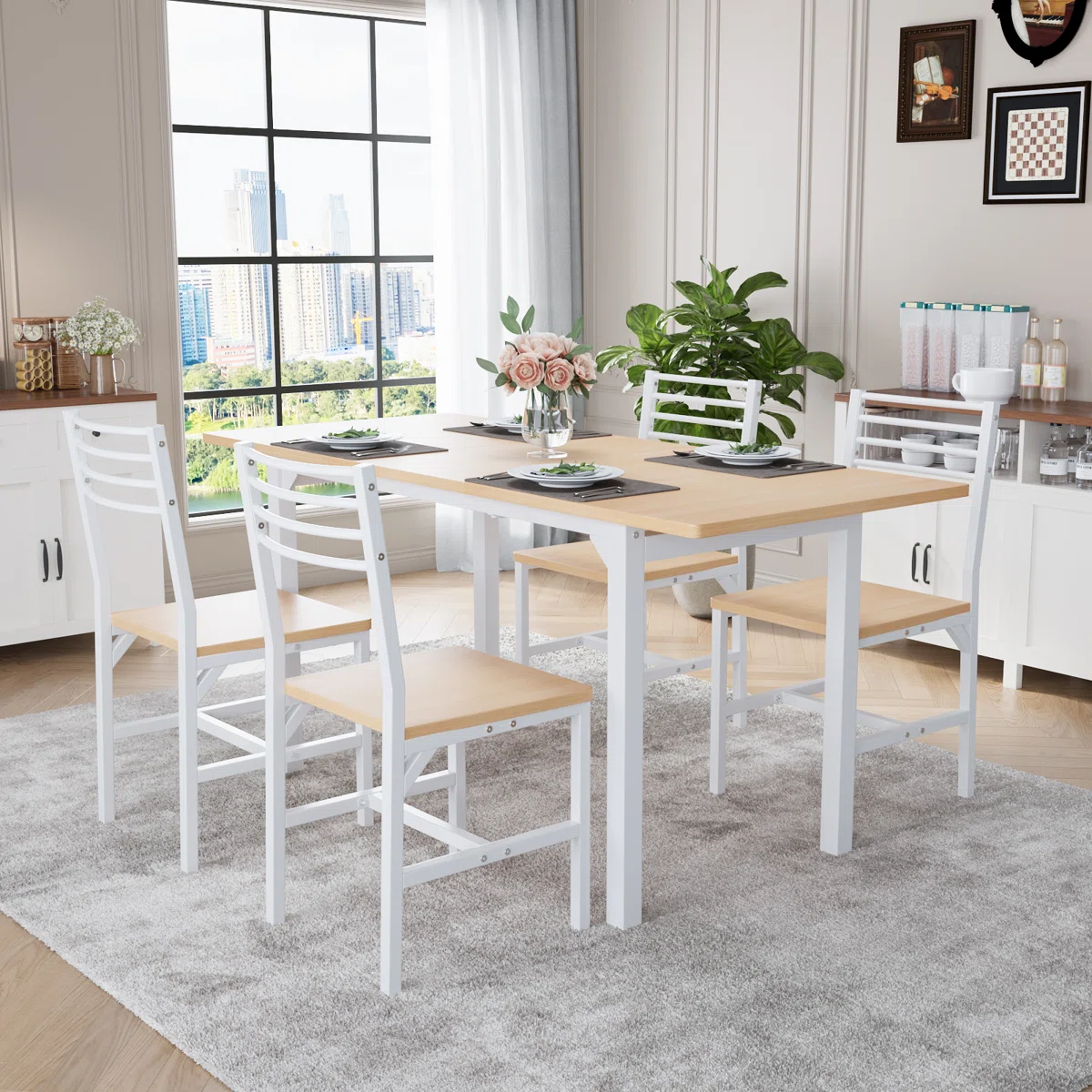 Farmhouse Style Extendable Dining Set with 4 Chairs